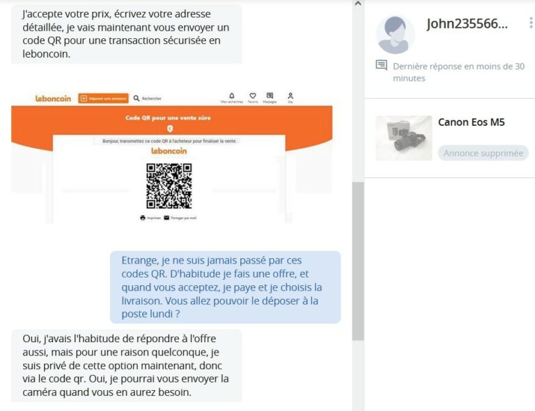 Leboncoin arnaque au QR Code Geekchrétien.fr